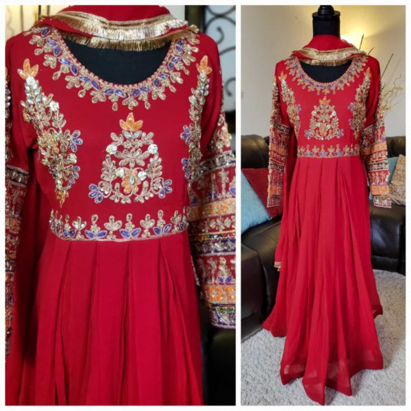 Fancy embroidered 3pc Chiffon long dress medium 