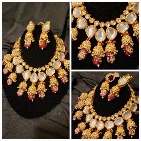 Uncut Kundan & Meenakari set in Ruby Red