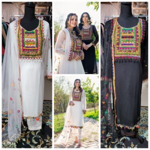 Khuda bakhsh Chiffon afghani style with silk embroidered pants and net embroidered duptta