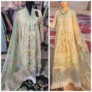 "Mushq" Luxury summer collection, embroidered karandi outfit with organza beaded dupatta