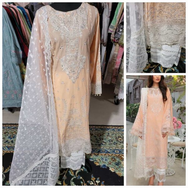 "ANAYA" Luxury summer collection, embroidered lawn outfit with net embroidered dupatta