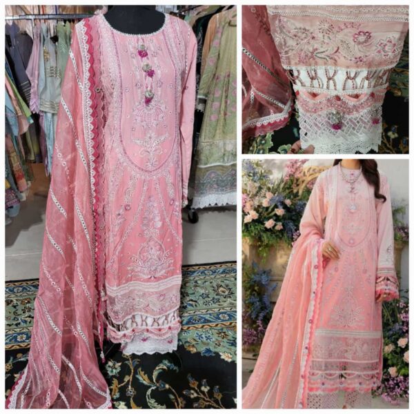 "ANAYA" Luxury summer collection, embroidered lawn outfit with organza Mirrored dupatta