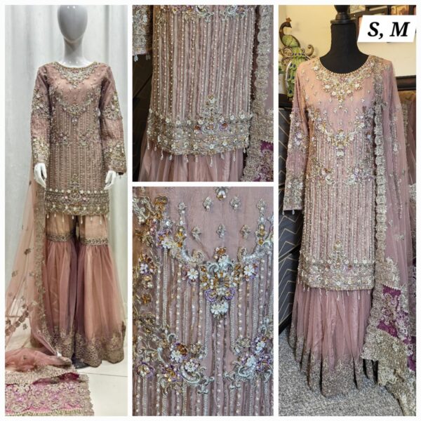 3pc Ghrara outfit on Net Heavy Beads and Zari work with embroidery and embellishments Size Small and Medium